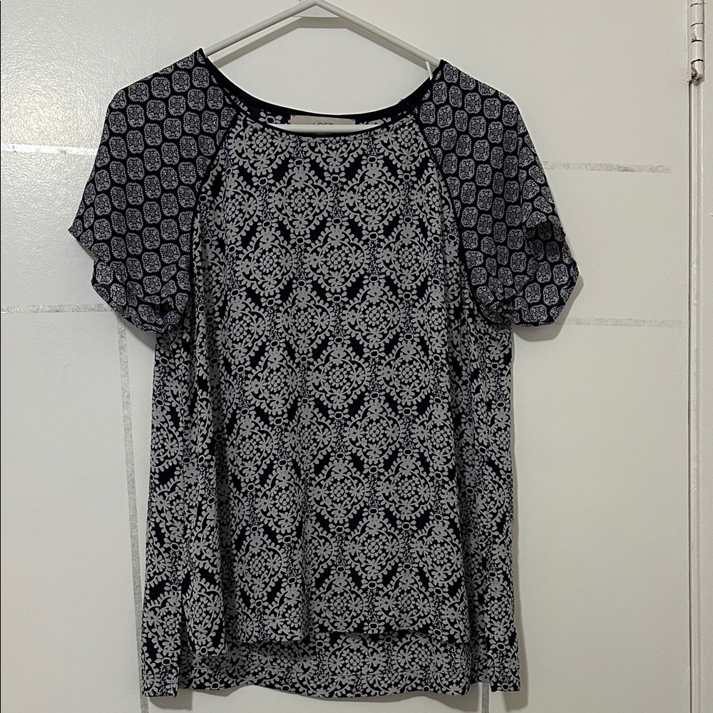 LOFT Black and White Patterned Blouse
